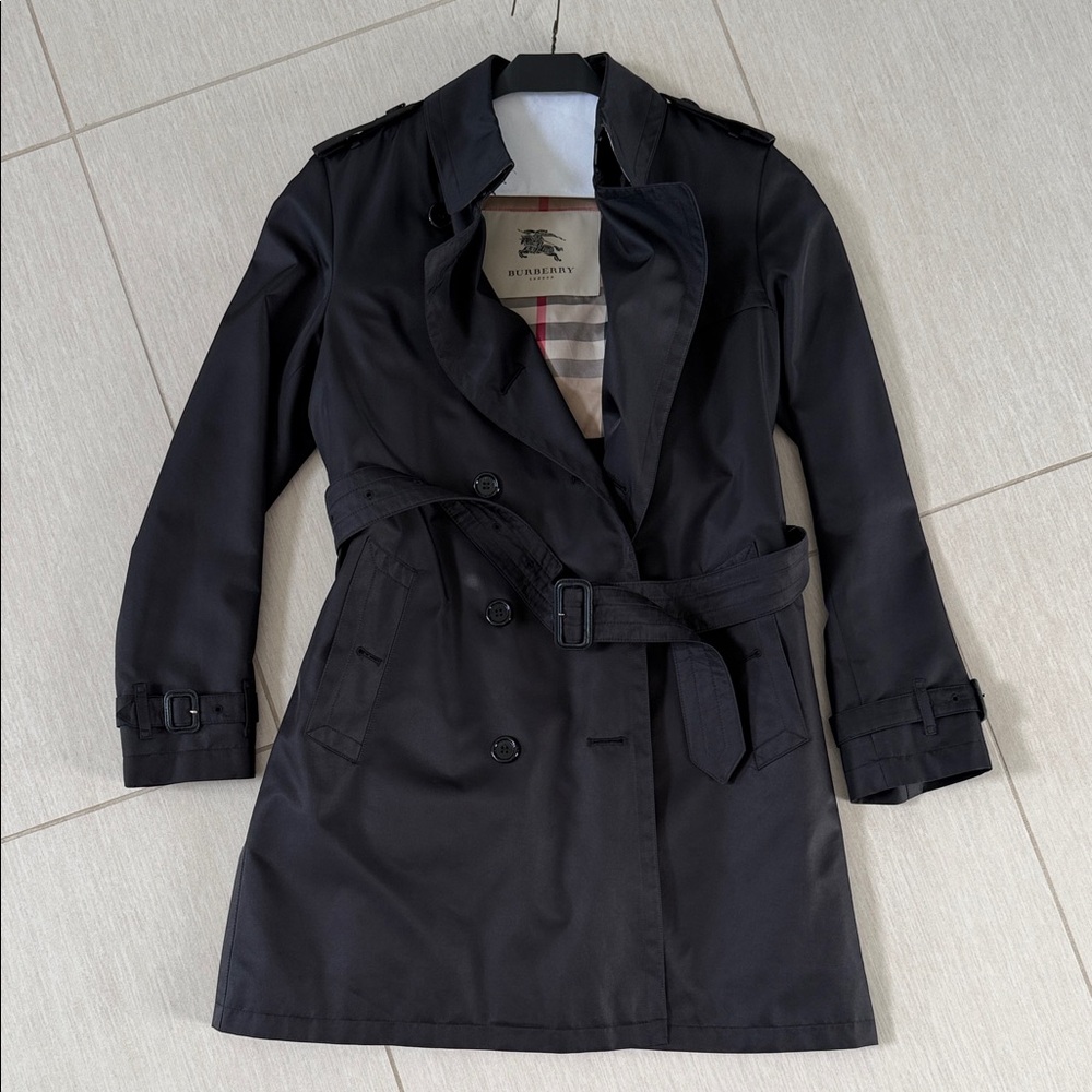 Burberry Midnight Black Belted Coat sz6